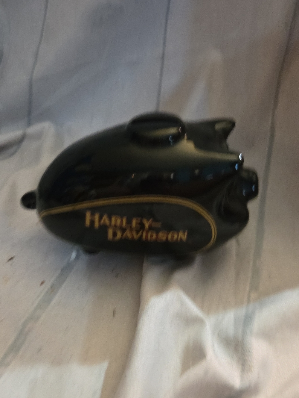 Harley-Davidson Black and Gold Ceramic Piggy Bank Vintage